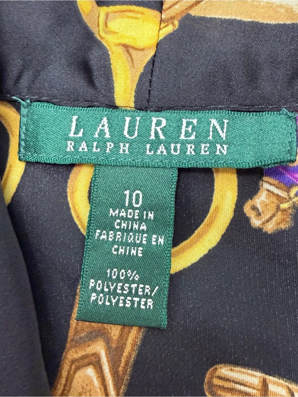 Lauren Ralph Lauren Equestrian Blouse Sz 10 Black Horse Bit Ribbon Tie Neck Top - Picture 12 of 13